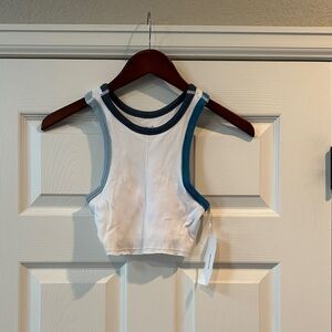 Urban Outfitters White Crop Top with Blue Trim